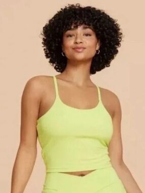 NWT Blogilates Lime Green Strappy Cropped Workout Tank Top Built-in Shelf Bra 1X